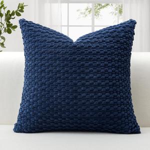 OTOSTAR Corduroy Soft Decorative Throw Pillow Covers 16x16 Inch Square Pillow Covers with 3D Bubble Texture Cushion Case for Couch Sofa Bedroom Boho Pillowcase for Home Decor (Navy Blue)