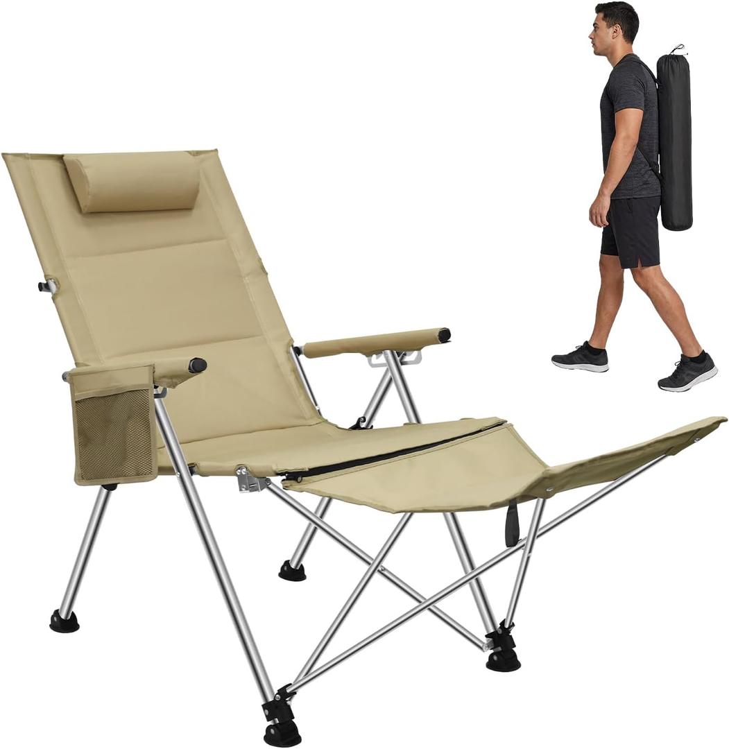 Reclining Camping Chair with Foot Rest,5-Position Adjustable Camping Lounge Chair,Folding Beach Chair with Carry Bag,Supports 330 lbs