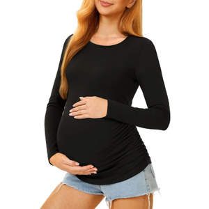 Maternity Shirts Long Sleeve Pregnancy Top for Women with Crew Neck Casual Tee Shirts, S, Black