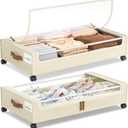 Yecaye Under Bed Storage with Wheels, 2 Pack Under Bed Storage Containers, 60L Underbed Shoe Storage with Clear Window & Label, Rolling Under Bed Metal Drawer for Clothes, Shoes, Books, Blankets