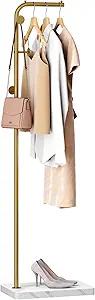 Metal Coat Rack, Modern Coat Tree with 3 Hooks, L Shaped Coat Hanger Stand, Freestanding Coat Rack for Entryway and Corner, Gold