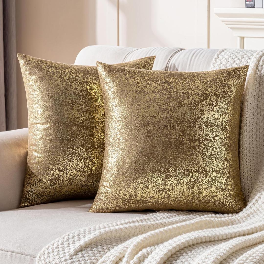 JELLYMONI Sparkling Decorative Pillow Covers Set of 2, Gold Glitter Throw Pillows Cover 18 x 18 Inch for Living Room Bed Sofa Couch, Morden Home Luxury Decor(18x18in,Gold Brown)