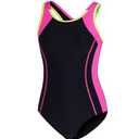 beautyin Big Kids One Piece Athletic Swimsuit for Girls Racerback Teen Bathing Suit Size 16 Black/Rose M