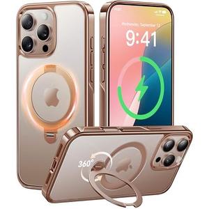 CASEKOO Desert Titanium for iPhone 16 Pro Case with 360 Spin Magnetic Stand [Compatible with Magsafe][16FT Military Protection] Slim Polished for iPhone 16 Pro Case with Stand 6.3'', Rose Gold