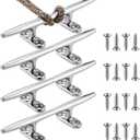 4 Pack Boat Cleats 6 Inch Heavy Duty Open Base 316 Stainless Steel Marine Grade Dock Cleat Rope Cleat with Fasteners for Kayaks Nautical Decor