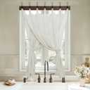 KOUFALL Short Curtains for Bathroom Window,Boho Linen Cafe Sheer Small Window Curtains for Bedroom,Cream Ivory Off White, 52"W x 45"L (Pack of 2)
