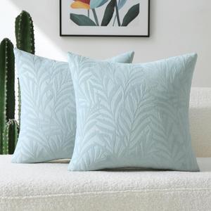 FUTEI Baby Blue Decorative Throw Pillow Covers 20x20 Inch Set of 2,Soft Chenille Phoenix Tail Leaf Textured Cushion Case,Modern Home Decor for Couch Bed Living Room