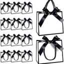 EQOREIIN 24 PCS Small Gift Bags with Handles,White Mini Bag,5.5x 2.5x4.7 Inches Small Thank You Gift Bags Bulk with Ribbon for Party Favors,Mother's Day, Goodie, Weddings,Baby Shower(White,Black)