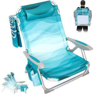 #WEJOY Beach Chair for Adults, Reclining Adjustable Position, Lay Flat Lightweight Folding Portable Aluminum Chair with Backpack Straps,Padded headrest, Heavy Duty 400 lbs Lawn Chair for Beach, Sand