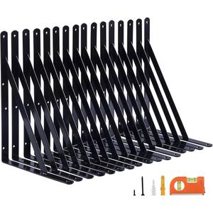 16-Pack 10" x 14" Heavy Duty Shelf Brackets, Large Wall Bracket for Garage Kitchen Floating Shelves, Black Powder-Coated Steel