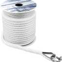 Young Marine Premium Solid Braid MFP Anchor Line Braided Anchor Rope/Line 3/8 Inch 100FT with Stainless Steel Thimble & Shackle (3/8" x 100', White)