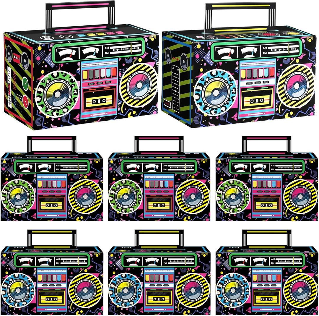 80s Party Favor Boxes, Novelty Boom Box Favors Gift Treat Goodie Candy Paper Boxes 80s Retro Radio Decorations Table Centerpieces for 1980s Theme Hip Hop Music Birthday Party (Multi Colors, 8 Pcs)