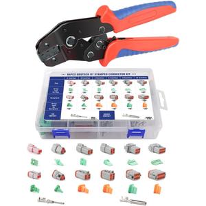 94Pcs 6 Sets Deutsch DT Connector Kit2/3/4/6/8/12 Pin DT Connectors with Open Barrel Crimping Tool Size 16 Stamped Contacts, IP68 Waterproof Automotive Boats Connectors