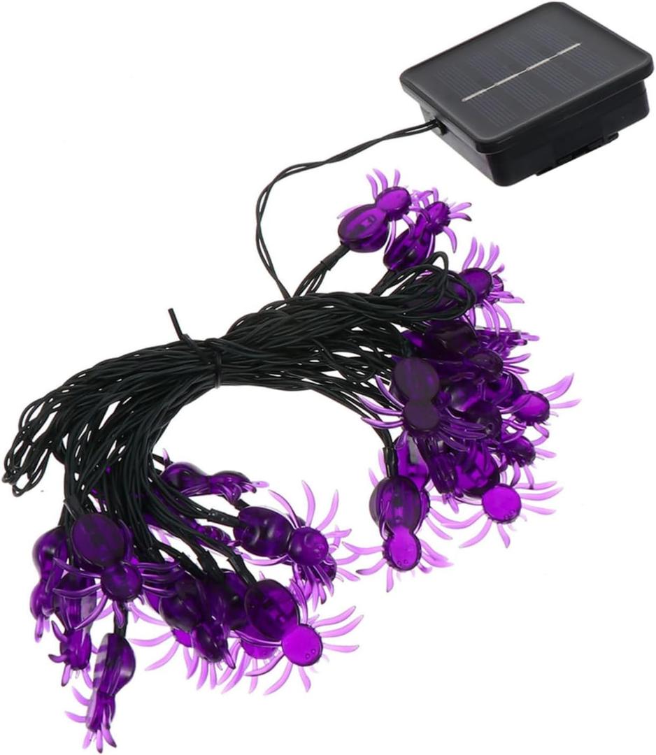 Solar Outdoor String Lights Warm Spider Decorative Led Light String Halloween Decoration Easy Install Purple Spider Lamp