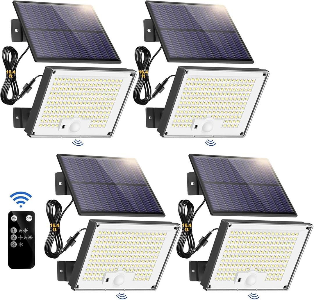 Outdoor Solar Lights, Split Solar Motion Sensor Outdoor Lights with Remote Control, IP65 Waterproof Solar Lights, 172LED 3Modes Solar Flood Lights for Yard,Patio,Garden,Garage, 4 Pack