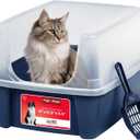 IRIS USA Cat Litter Box Large Open Top with High Sided Walls Tall Scatter Shield Scoop Included Easy Clean Plastic Pan Stain Resistant for Big Cats Kittens Indoor Multi-Cat Households