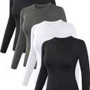 Dalavch 4 Pack Womens Thermal Shirts, Women Fleece Lined Compression Long Sleeve Base Layer Tops for Winter Cold Weather (X-Large, 2 Black 1 Heather Gray 1 White)