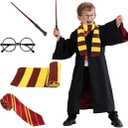 Kitimi Wizard Costume Party Cosplay Set, Wizard Cloak Robe Halloween Costume, Magic Wand, Tie, Scarf, Glasses Accessories
 Size L