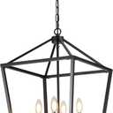 15.75" Black Farmhouse Chandelier for Dining Room, 4-Light Lantern Pendant Light Fixture Industrial Vintage Iron Cage Hanging Light for Entryway Kitchen Island Foyer