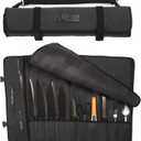 Asaya Canvas Chef Knife Roll Bag - 10 Knife Slots and a Large Zipper Pocket - Durable 10oz Canvas Knife Case with an Adjustable Shoulder Strap - Knives not Included (Grey)