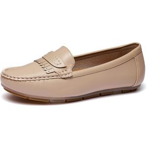Women's Business Loafers Work Casual Flats Shoes Lightweight Penny PU Leather Slip On Walking Shoes (7.5, 2-nude Pu)