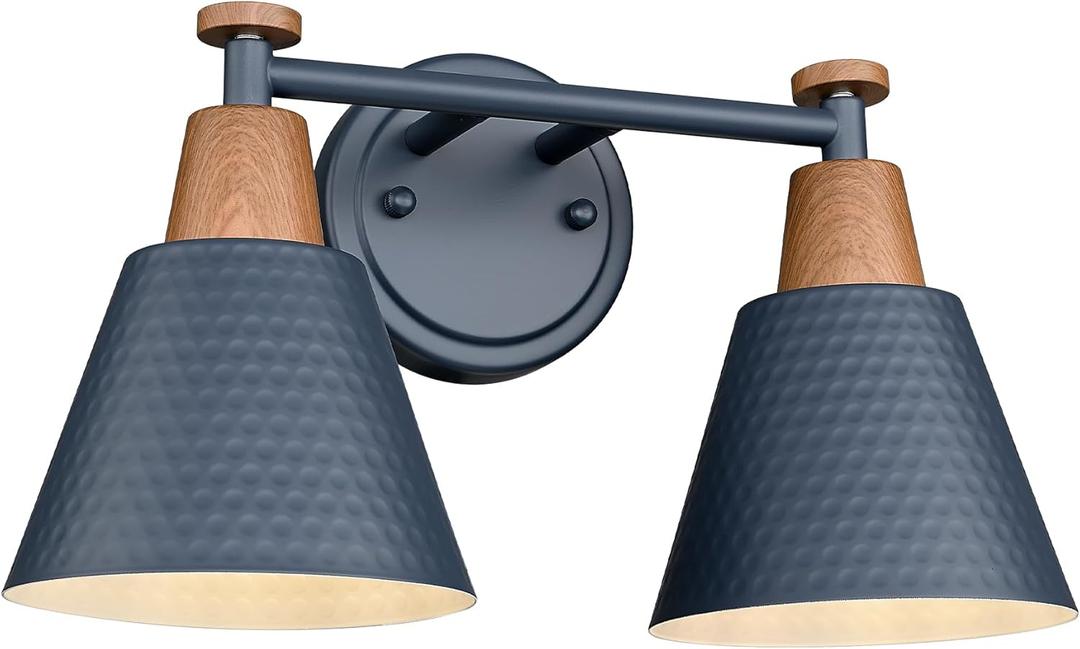 FEMILA 2 Light Bathroom Vanity Light, 15" Modern Bathroom Lighting Fixtures Over Mirror, with Woodgrain Finsih, 4FG59B-2W Blue-NW