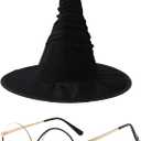 Eelphabbaa Costume, Wicked Costume Women Set with Hat & Glasses, Black Dress for Halloween Cosplay Themed Party