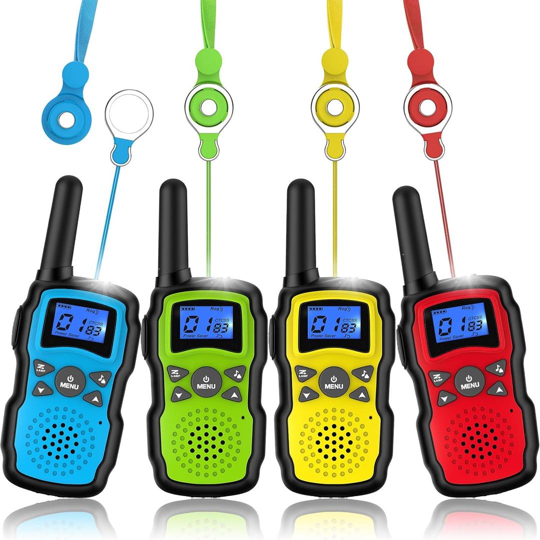 Wishouse Walkie Talkies for Kids Adults Long Range,Xmas Birthday Gift for 3 4 5 6 7 8 9 10 Year Old Boys Girls,Hiking Camping Gear Toys with Lamp,Lanyards,VOX,Easy to Use,4 Pack(No Battery No Charger) (Red Blue Yellow Green)