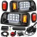 12V Deluxe Club Car DS LED Light Kit, for 1993-UP DS Gas&Electric, Golf Cart Headlight Taillight Kit with Wire Harness Turn Signal Kit Horn Brake Pad, Golf Cart Street Legal Light Kit