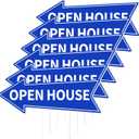 6PCS Open House Signs with Stakes Double Sided Blue Open House Directional Arrow Signs for Real Estate 16 x 5'' Corrugated Plastic Waterproof Yard Sign for Property Sale Transaction Event Arrows Sign