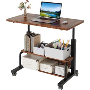 OLIXIS Rolling Desk, Storage Shelves, Laptop Table, Home Office, 32 in