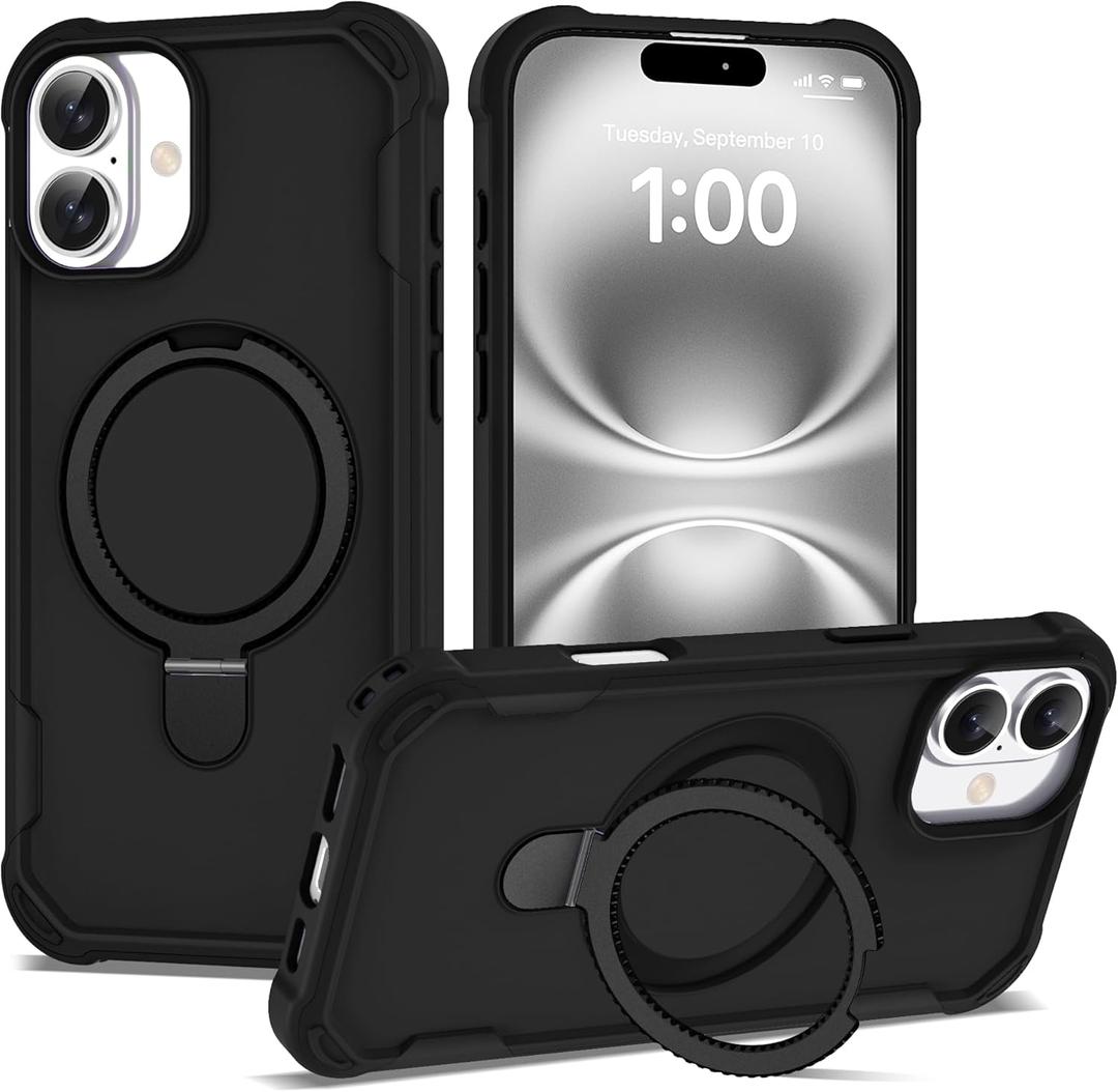 Compatible with iPhone 16 Plus Case 6.7'' with Magnetic Ring Stand [Military Drop Protection][Compatible with MagSafe] Shockproof 16 Plus Phone Case for Men Wowen,Black
