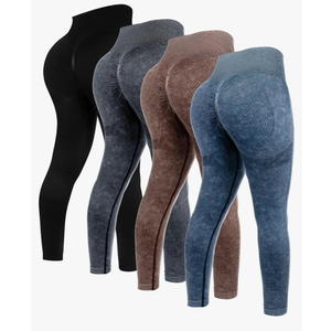 4 Pcs Womens Workout Leggings Tie Dye High Waisted Yoga Pants Seamless Scrunch Butt Lifting Compression Tights Medium