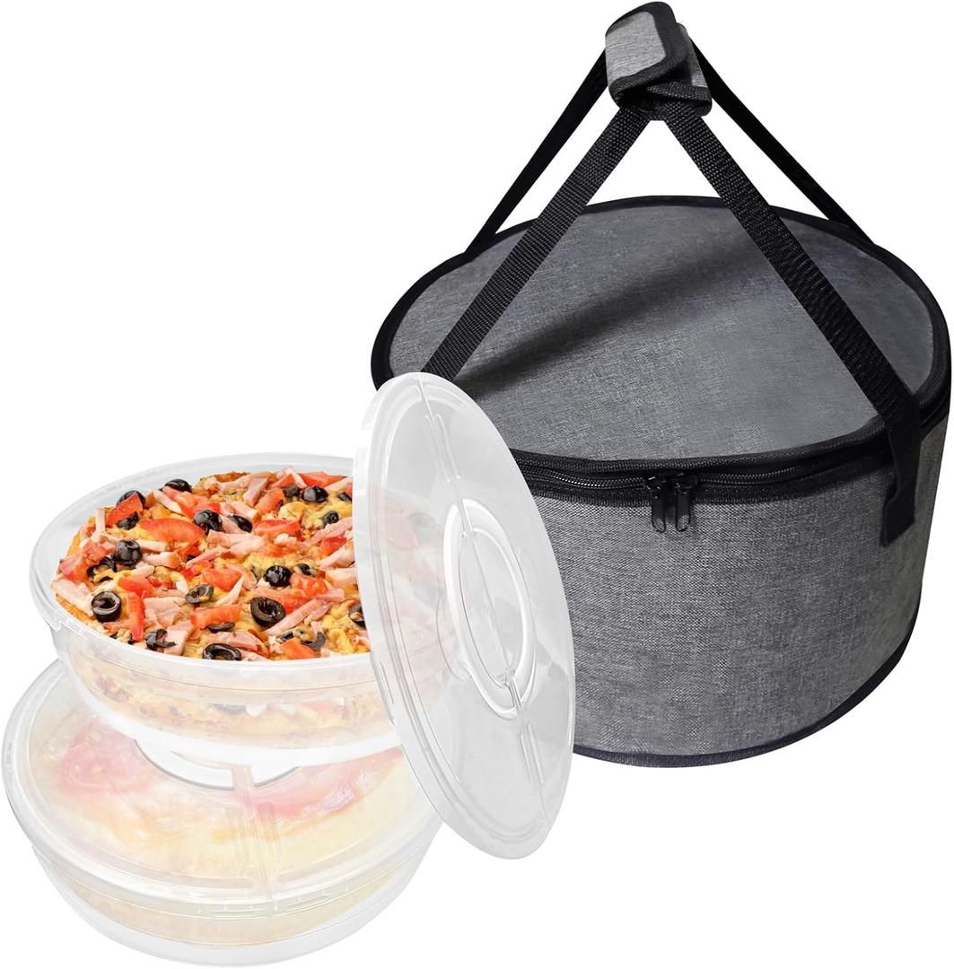 Aufind 12", 2 Pack Pie Carrier with Lid and Insulated Food Carrying Case Bag, Reusable Food Storage Containers for Pies, Cheesecake, Pizza, Nuts Fruit