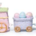 Hodao Easter Bunny Train Figurine, Woven Look Spring Table Decor with Eggs and Carrots, Bamboo-Style Easter Decoration for Home, Mantel, Shelf & Farmhouse Spring Display (Multicolor-3)