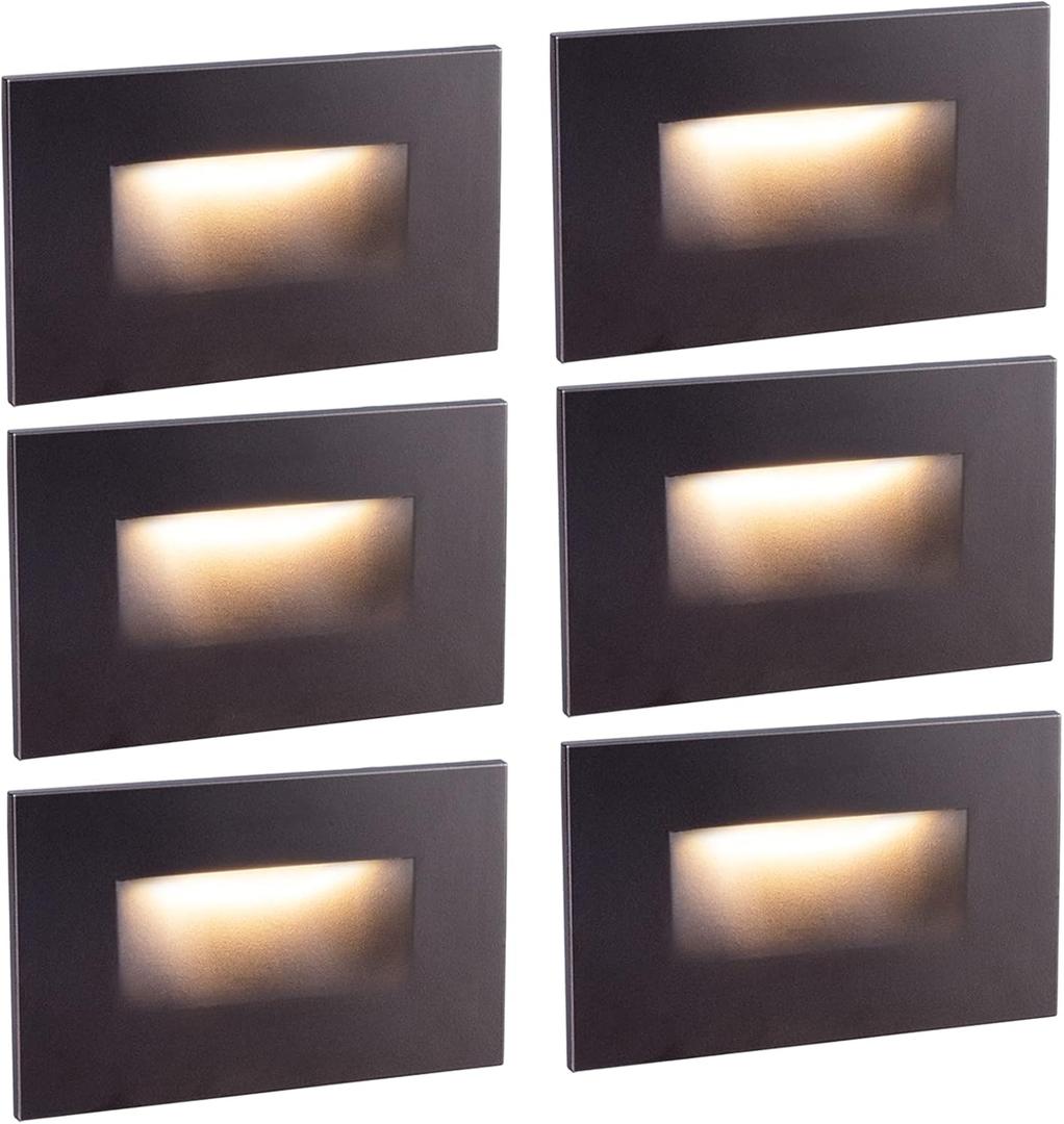 Step Lights Outdoor 6 Pack Classic, 120V 3CCT Selectable Stair Lights Indoor, Waterproof LED Deck Decor Hardwired Dimmable, Brown Finish Aluminum Outdoor Lighting, ETL Wet Rated (4.75 In| 6PK Classic)