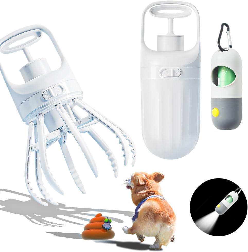 New Pooper Scooper - Portable Dog Poop Scooper for Dog Walker Waste, Dog Scooper Pooper Picker for Small Medium Large Dogs Pup Poop Scoop with LED Flashlight & 15pcs Pet Waste Bag