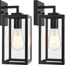 Outdoor Wall Light Fixtures, Exterior Wall Lanterns, Waterproof Outside Wall Sconce for Front Porch, Garage, Patio, Black, 2-Pack, E26 Base, Anti-Rust, Tempered Glass
