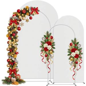 Wedding Arch Backdrop Stand and Cover Set(7.3FT,6FT) Set of 2,Metal Balloon Arch Stand Frame for Wedding Birthday Party, Baby Shower, Christmas Anniversary,White