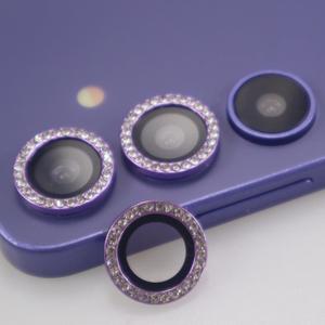 BONVAN for Samsung Galaxy S24 Camera Lens Protector Bling Glitter Diamond Metal Crystal Tempered Glass Screen Accessories Sparkly Rhinestones Lens Cover for (Purple, S24)