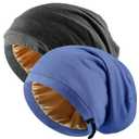 Silk Satin Bonnet Hair Wrap for Sleeping, 2 Pcs Adjustable Silk Bonnets for Women Men Sleep Cap Silk Lined Slouchy with Adjustable Strap Curly Hair Head Scarf Night Caps (Large, Black+blue)