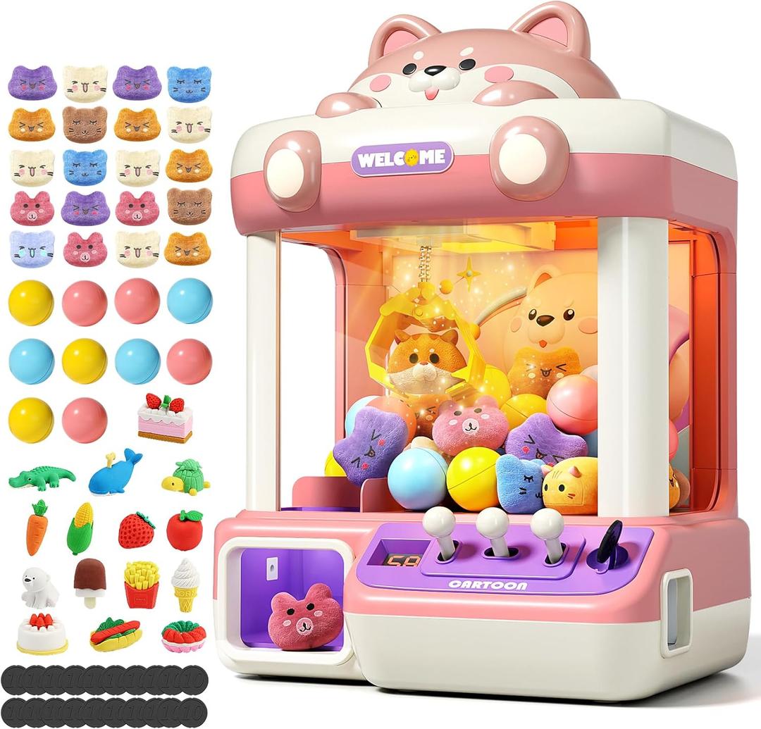Claw Machine for Kids, Mini Vending With Music, Prize Dispenser Toys for Girls and Boys, Electronic Claw Game for Party Birthdays, Includes 45 Mini Toys (Large)