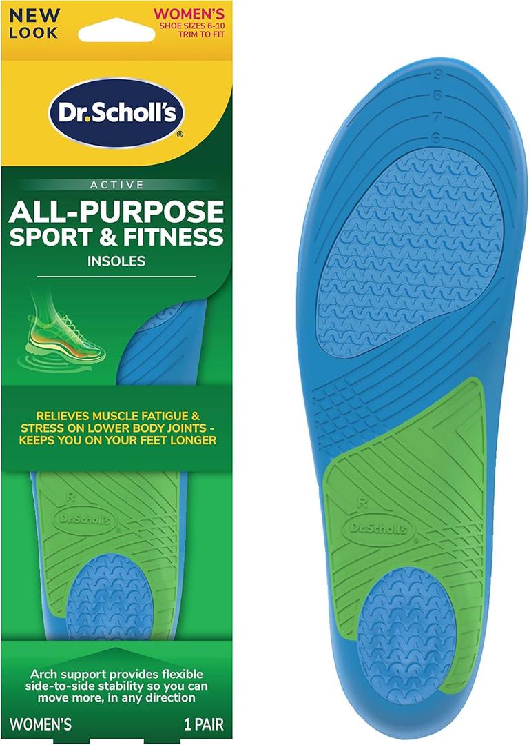 Dr. Scholls Sport Insoles - Superior Shock Absorption and Arch Support to Reduce Muscle Fatigue and Stress on Lower Body Joints for Women Size 6-10 (1 Pair (Pack of 1)