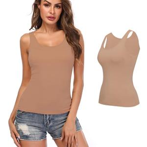 Camisoles for Women with Built in Bra,Basic Yoga Top Layering Tank Top Padded Bra Undershirt, (Large, Wheat Color/Wide Strap-1 Pack)