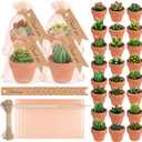 MTLEE 24 Pcs Succulent Tealight Candles - Bulk Party & Baby Shower Pack with Terracotta Pot, Organza Bag, Tags, Twine