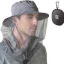 Flammi Mosquito Net Hat Safari Hat UPF 50+ Sun Protection Boonie Hats for Men with Neck Flap Fishing Hiking Hat for Men/Women (Medium-Large, Dark Grey)