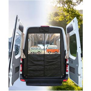 Insulated Rear Door Curtain Fit for Mercedes Sprinter 2007-2025 High Roof, AC Air Saver & Heat Blocker, Thermal Blackout, Waterproof All-Season Climate Control, Auto-Close Magnets, Vanlife