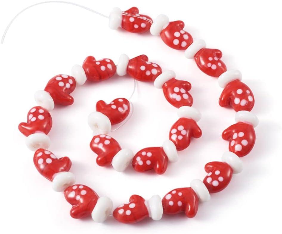 Cheriswelry 25pcs/Strd Red Christmas Gloves Lampwork Glass Beads Christmas Theme Loose Spacer Beads Decoration Charms 19~20mm for DIY Earring Bracelet Necklace Craft Jewelry Making