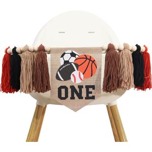 All Star Sport Balls One High Chair Tassel Banner - Basketball/Football/Baseball/Soccer Themed 1st Birthday Highchair Banner,Boys Balls First/1st Birthday Highchair decorations,