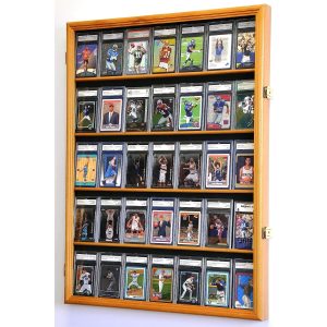 Graded Trading Card Display Case 35 Sport Baseball Football Oak Wood USA Cabinet